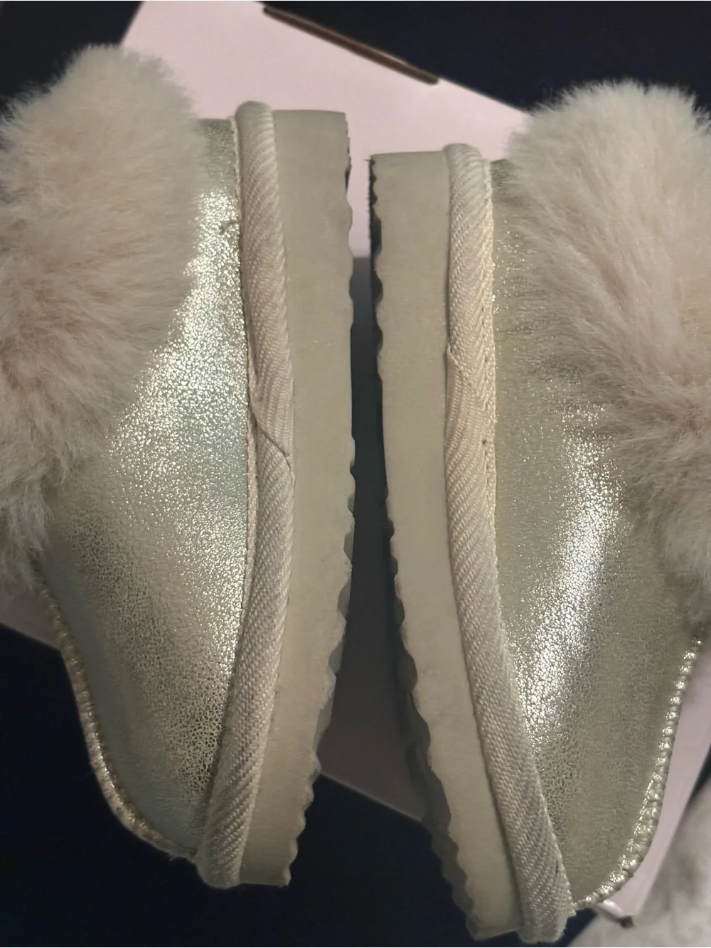 Kids Metallic Cream/goldPom Slip-On Shoes